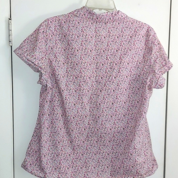 TOMMY HILFIGER Pink Floral Short Sleeve Floral Button down Blouse Top Sz 14 - Picture 8 of 8